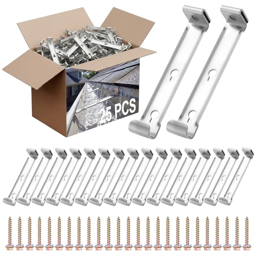 ElaraBerry 25 Pack 5 Inch Hidden Gutter Hangers Clip Style with Screws for Standard K Style Aluminum Gutters Bracket Heavy Duty Clip Hooks to Repair and Fix Gutters