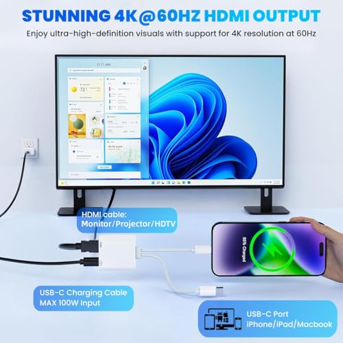 Image of Verilux 2-in-2 Type C to HDMI Adapter with USB-C & Lighting to Hdmi & Type C