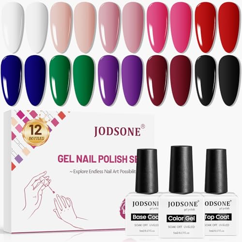 JODSONE 12 Bottles Christmas Gel Nail Polish Set Base Coat Glossy Top Coat Fast Drying Long Lasting...