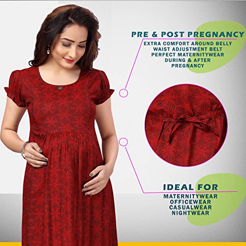 Image of CEE 18 Women's Maternity & Nursing Feeding Kurta | Side Feeding Zip | Soft Cotton Rayon | Pregnancy & Breastfeeding | S | Ruby Red