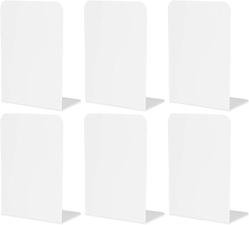 6 sujetalibros de metal blanco extremos de libro resistentes para estantes soportes antideslizantes para libros cuadernos archivos revistas DVD