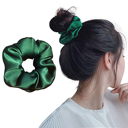 LilySilk Large Silk Scrunchies for Womens Girls Kids, Green, Pure 100 Real Natural Raw Mulberry Raw Silk, 6A Grade, Beautiful for Hair, Soft, Tie Scrunchies Silk Big Giant