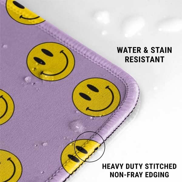 Skinit Large Gaming Mouse Pad - Purple Happy Face Pattern Design with Stitched Edges, Waterproof, Non-Slip Rubber Base, Desk Mat for Keyboard & Mouse, 31.5" x 11.8" inches