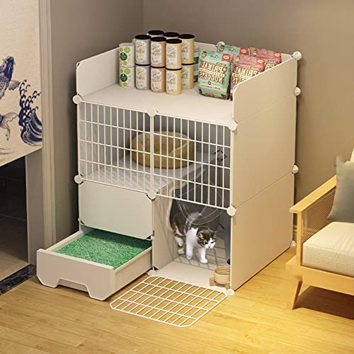 猫ケージ 屋内猫クレート DIY 猫 ベビーサークル 猫のエンクロージャー 取り外し可能な金属製猫小屋 猫用トイレ付き 小型犬用の犬用クレート - 小動物、子犬、子犬、ウサギ用
