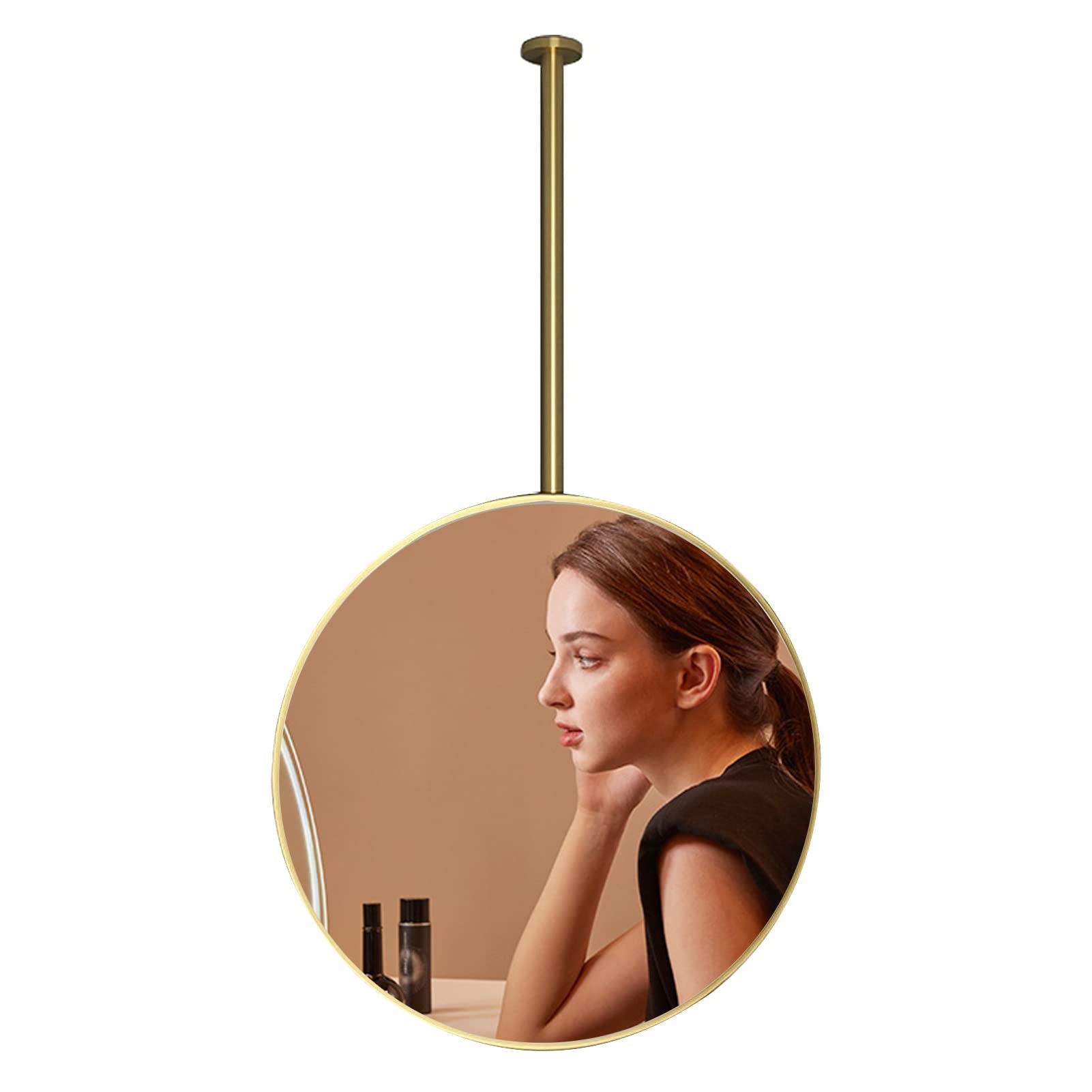 Specchi da toeletta con Cornice in Metallo Dorato, specchi da Trucco, specchi da Barba, specchi galleggianti HD da Appendere al soffitto, con Braccio per camere da Letto, Soggiorno, Ingresso