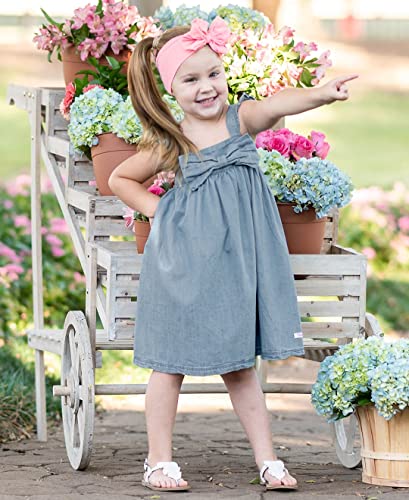 RuffleButts Baby/Toddler Girls Light Wash Denim Flutter Bow Dress - 0-3m2