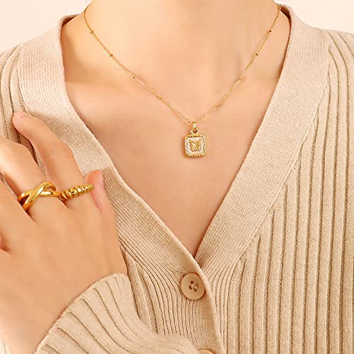 Dainty Gold Necklace for Women 18K Gold Plated Adjustable Mother of Pearl Butterfly/Moon/Smiley Face/Handmade Necklaces for Women Girls, Jewelry Gifts for Her4