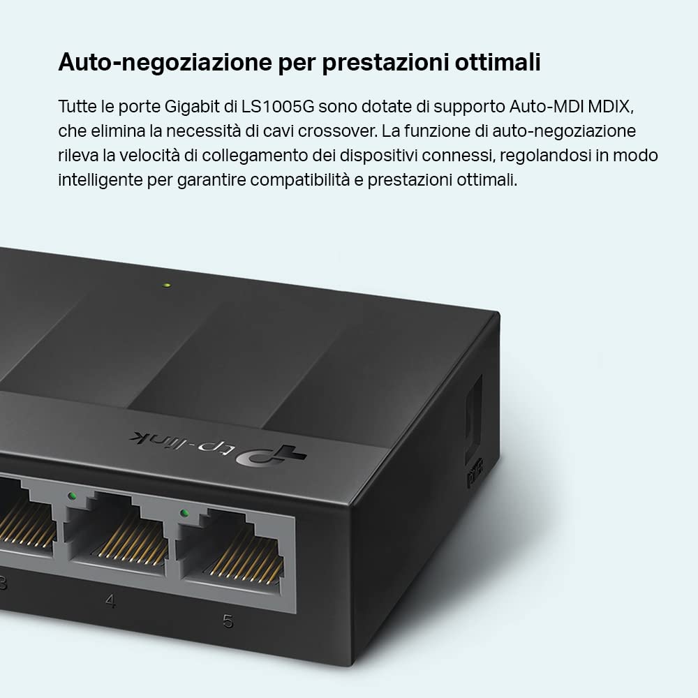TP-Link LS1005G Switch Ethernet 5 Porte Gigabit, Sdoppiatore Ethernet, Ideale per la Casa e il Ufficio, Plug-and-Play, Funzionamento Silenzioso, Montaggio Desktop
