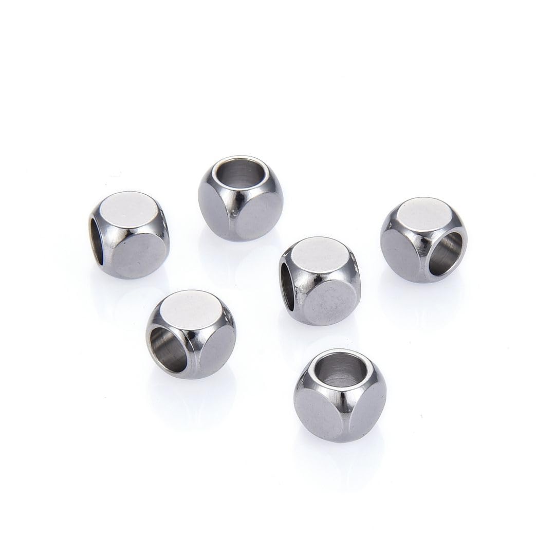 50pcs Adabele 304 Grade Stainless Steel 6mm (0.24 inch) Smooth Cube Spacer Loose Beads (3.8mm Large Hole) for DIY Craft Jewelry Making SJF122-6