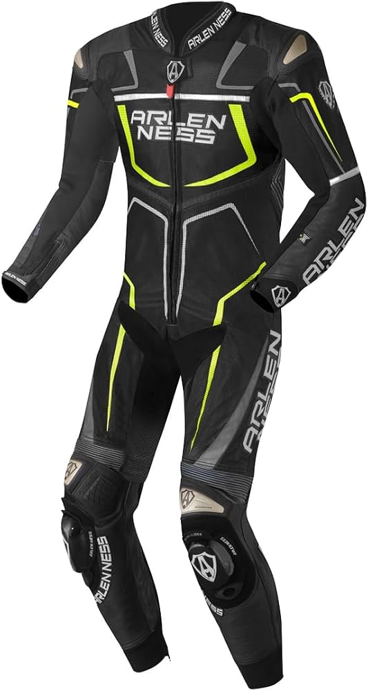 Arlen Ness Alcarras Race 1-Piece Leather Suit (Black/Grey/Yellow