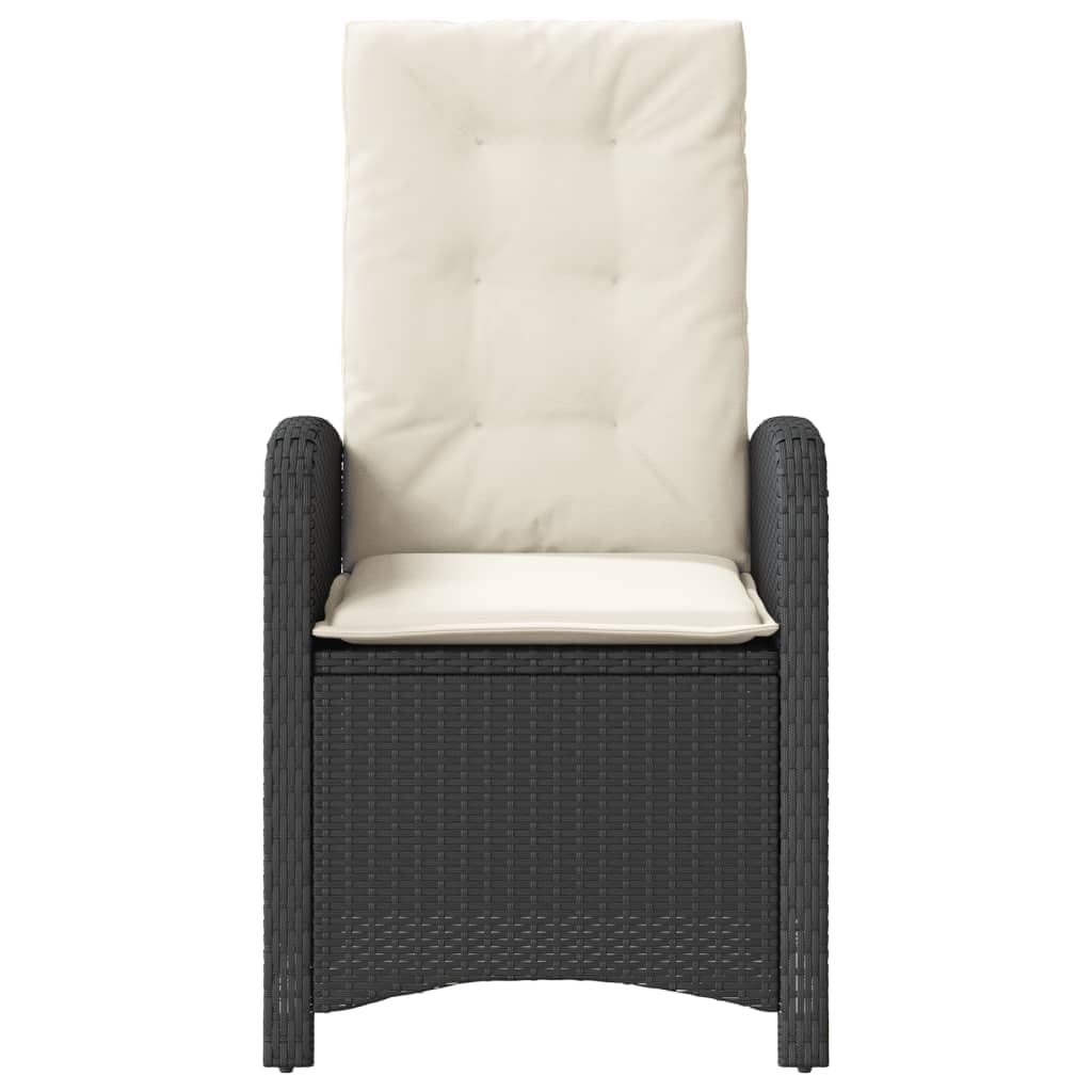 Set da 3 pezzi da balcone in polyrattan nero con schienale regolabile e cuscino imbottito spesso, rivestimento sfoderabile, telaio in acciaio verniciato a polvere per giardino