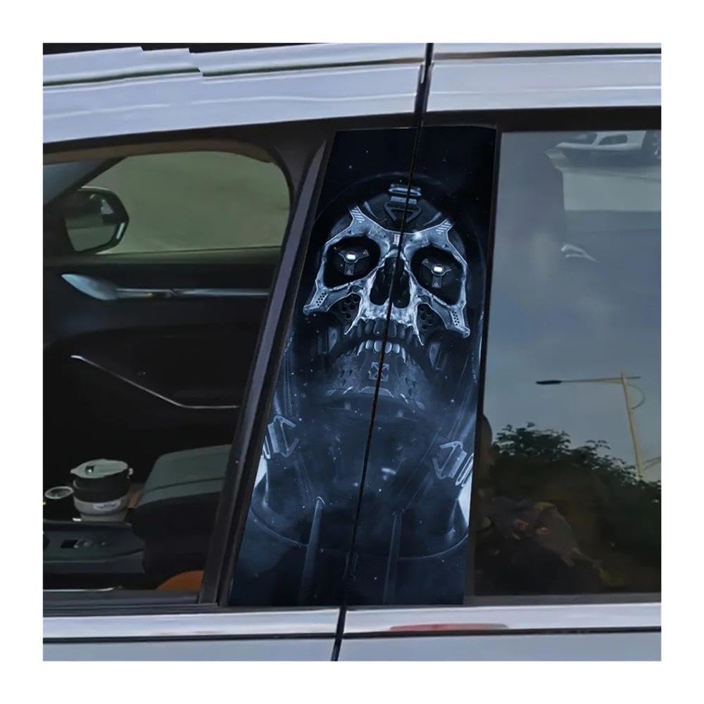 Bertdcx One Color Mechanical Skull Pattern Door Post Sticker Self Adhesive Waterproof Vinyl Semi Matte B Post Protective Film Auto Parts