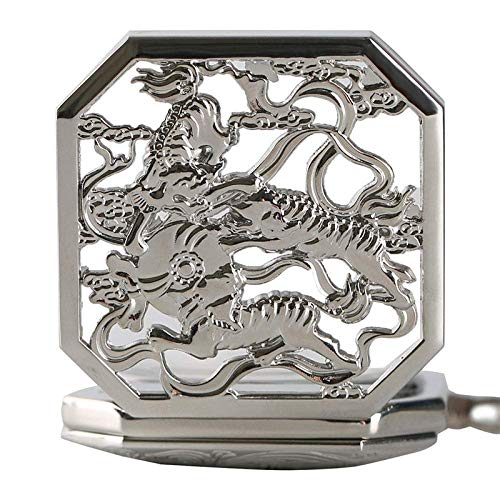 WYBD.Y Reloj de Bolsillo preciso Reloj de Bolsillo Vintage Colgante de Tigre Plateado Relojes mecánicos de Cuerda de Acero Inoxidable Relojes de Bolsillo Huecos Elegantes Cover