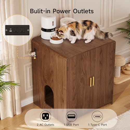 Image of ONBRILL 35 inch Cat Litter Box Enclosure for Self Cleaning Litter Box, Walnut
