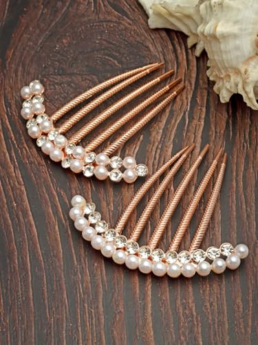 Image of Vogue Hair Accessories Golden And White Pearl Comb Hair Clip For Women