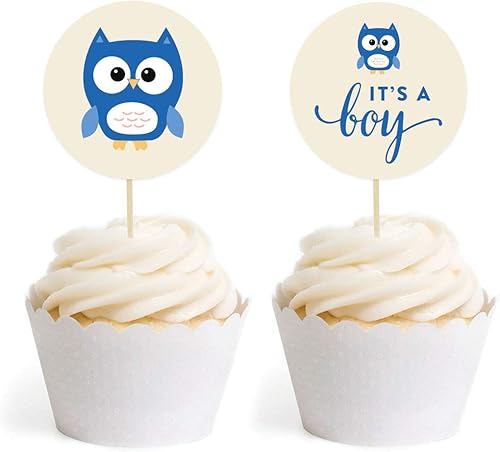Andaz Press Colección Boy Owl Baby Shower para decoración de cupcakes, kit de recuerdos de fiesta de bricolaje, gráfico de búho, It's a Boy!,