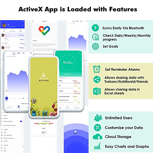 Image of ActiveX (Australia) Savvy Plus Rechargeable Smart Bluetooth Body Composition Scale Weighing Machine | Tracks 13 Body Parameters | Free ActiveX App | 1 Year Warranty