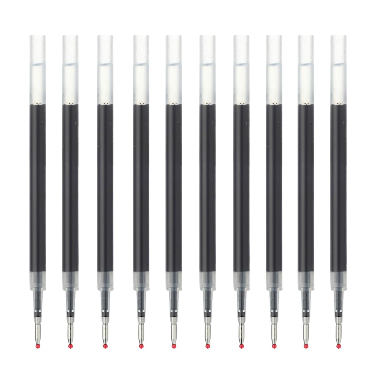 MUJI Gel Ink Ballpoint Pen Refills, 0.5mm Fine Tip, Pack of 10, Compatible with Retractable and Capped Pens. (Black)
