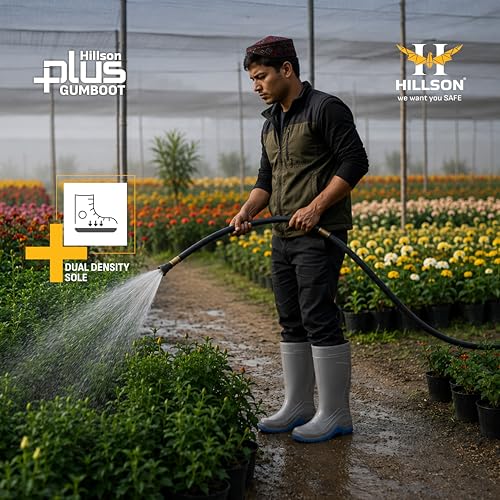 Image of Hillson Plus HP04 Gumboot | 100% Waterproof, Dual Density Sole, Anti-Skid Rainboot | Ideal For Monsoons, Fisheries, Farming, Paddy Fields, Food Industry | Size 09 UK /INDIA
