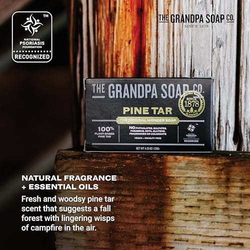 The Grandpa Soap Company Pine Tar Bar Soap for Men- Made With Pine Tar Oil, 3 in 1 Cleanser Deodorizer and Moisturizer, Dermatologist Tested, Safe for Sensitive Skin, 3.25 Oz, 6 Pack