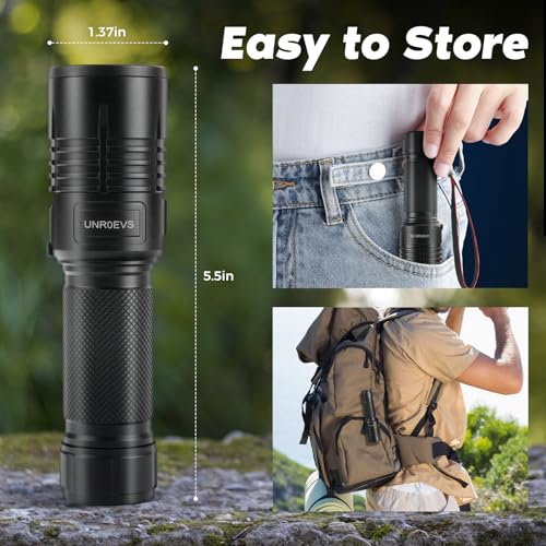 Rechargeable Flashlights High Lumens,1500 Lumens Powerful Tactical Flash Light,Super Bright Small Flashlight with Memory Function,5 Modes Led Flashlight Adjustable for Hiking,Emergency.