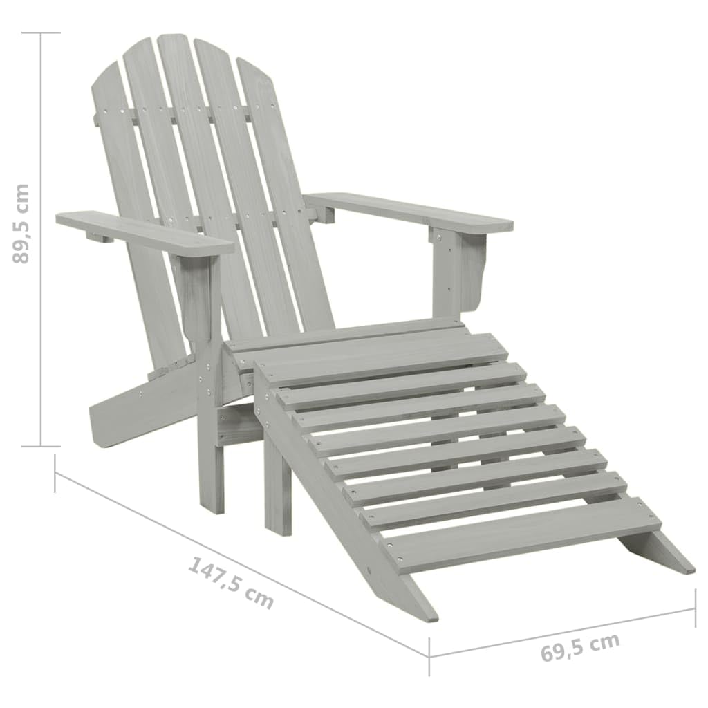 vidaXL Sapin Chaise de Jardin Adirondack avec Pouf et Table Fauteuil de Patio Chaise de Terrasse Meuble d'Extérieur Siège de Jardin Gris