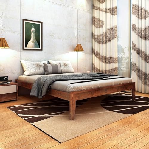 Image of Solid Sheesham Wood Single Bed with Headboard & Footboard | Sturdy Wooden Cot for Bedroom, Hostel & PG | Modern Design Single Wooden Bed Frame (Mattress Not Included) (Honey-2)
