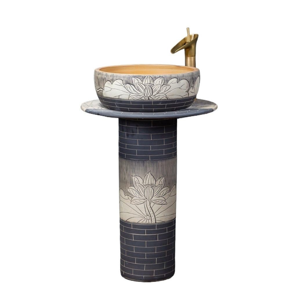 LAPADULA Floor-standing Sink Bathroom Outdoor Courtyard Wash Basin Pedestal Antique Home Ceramic Villa Balcony Bathroom Sink Freestanding