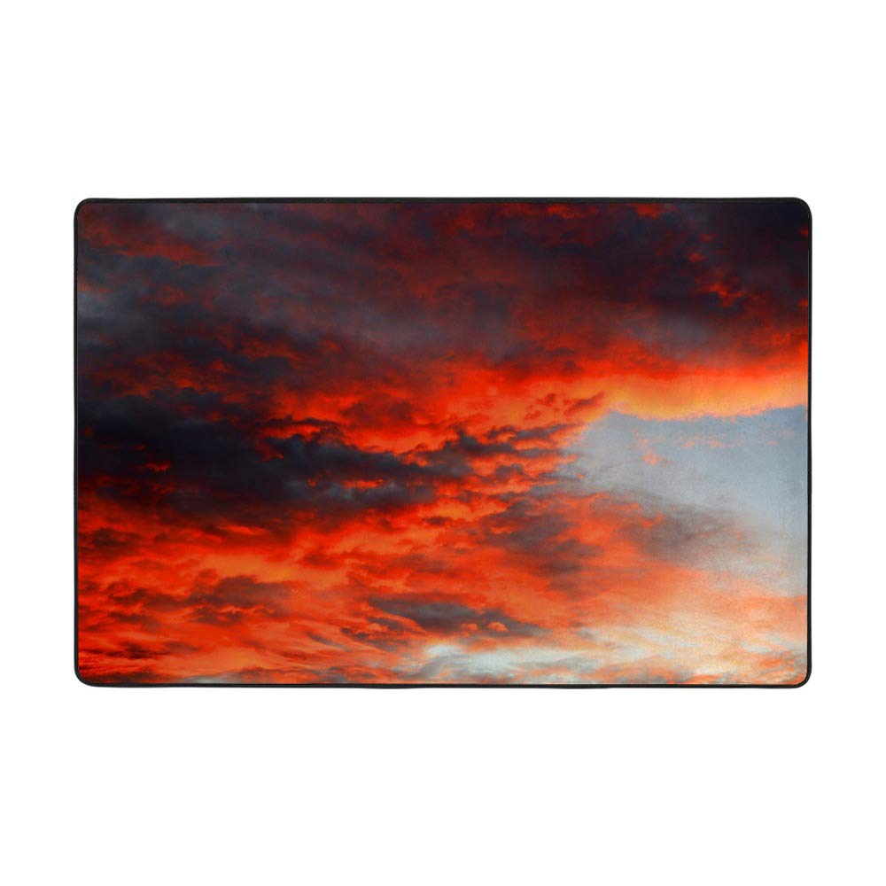 Tapis magique Ruchen Rouge feu coucher de soleil 183x122cm pour grand salon en velours corail