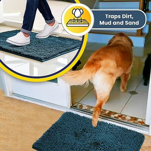Muddy Mat® Shown on TV – Super Absorbent Door Mat Indoor, Microfiber Quick Dry Chenille Entryway Rug, Non-Slip Front Door Mat, Indoor Mats for Entryway, Machine Washable Pet Rug, Atlantic Blue 24"x36"