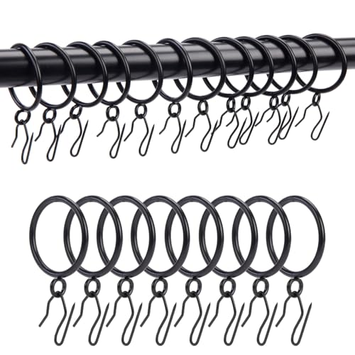 Curtain Rings with Hooks Rustproof Metal Drapery Rings with Eyelets and Pinch Pleat Curtain Hooks for Window Door Shower Curtain 1.5 Inch Inner Diameter 24 Pack Black TXZWJZ