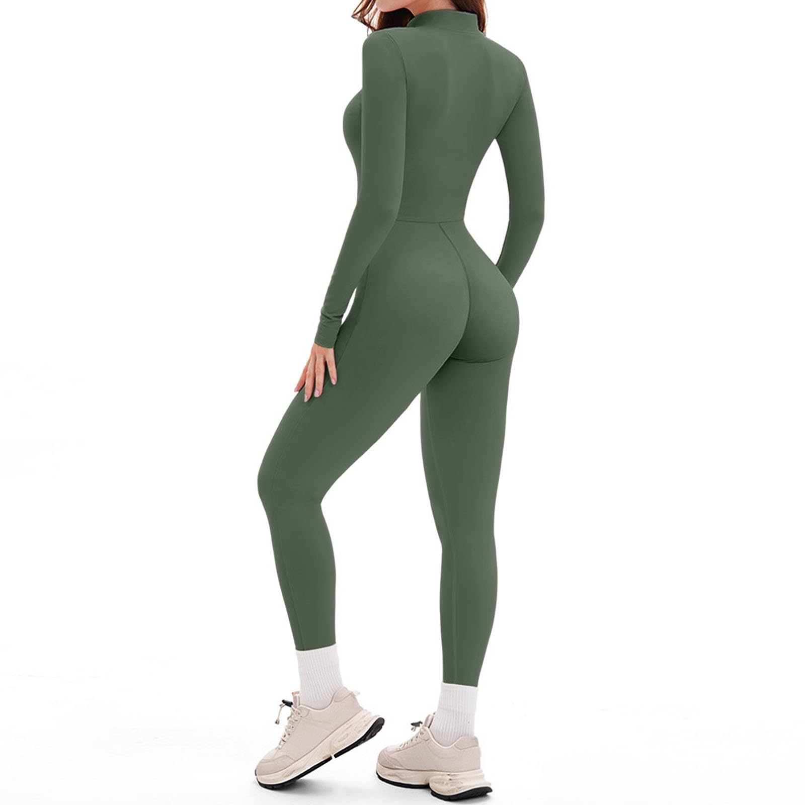 Genérico Mono deportivo manga larga cremallera pantalones bodycon para mujer traje integral ajustado ideal running fitness sala puro color cremallera casual