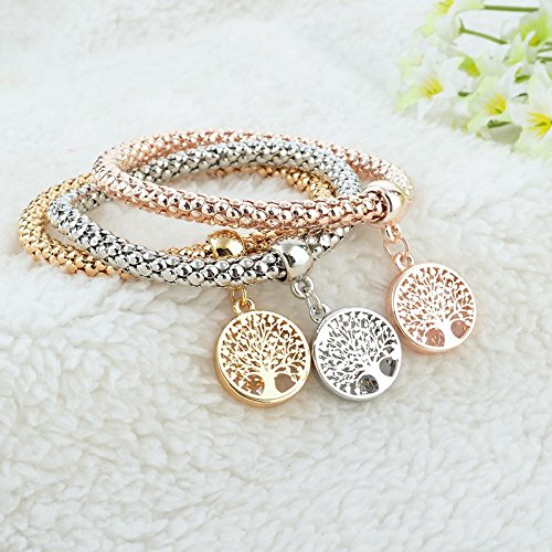 Long Way 3Pcs Gold Silver Rose Gold Plated Charm Bracelet For Women Stretch Crystal Multilayer Bracelet #TOP4