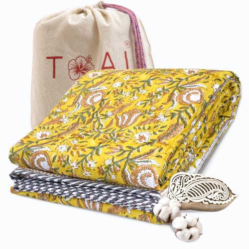 Image of TOAIArt Premium Jaipuri Dohar | AC Blanket Summer Quilt | Hand Block Printed | 3 Layers | Reversible | 150GSM 100% Mulmul Cotton | 100% Cotton Flannel Filling | Single 60 inch X 90 inch|MohanVan