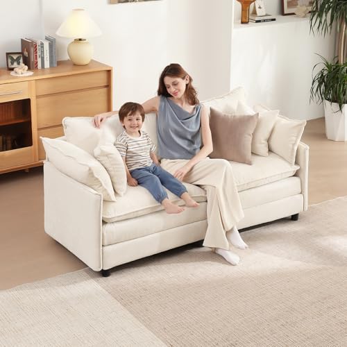 Image of Vesgantti 74 inch Modular Sectional Sofa, Comfy Cloud Couch with Movable Ottoman Deep Seat Modular Sofa, Sectional Couches for Living Room, Bedroom and Apartment, Corduroy Beige