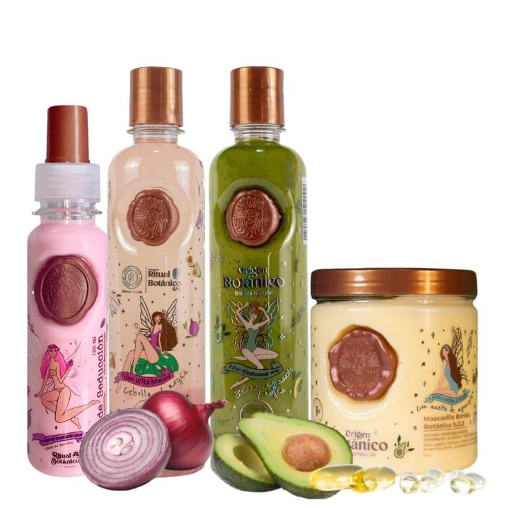 RITUAL BOTANICO Kit 4 Crecimiento Acelerado y Ultra Reparador S.O.S Champú de Cebolla, Mascarilla para el Cabello, Acondicionador Intensivo PLEX,