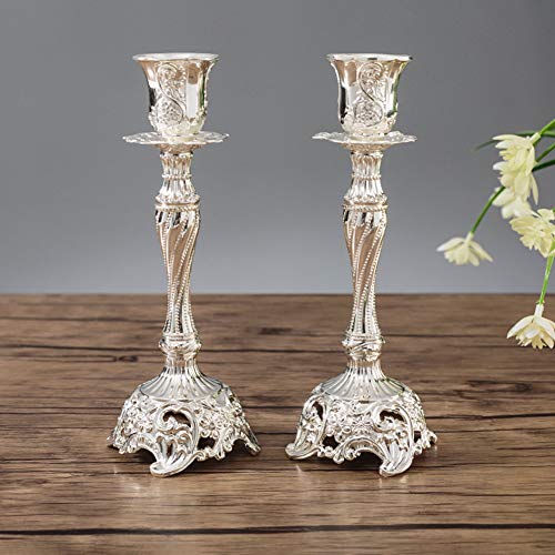 Sziqiqi Lot de 2 Bougeoirs Chandeliers Candélabres en Argenté Métal Decoration, Vintage Bougeoir de Décoration de Table Mariage, Argenté