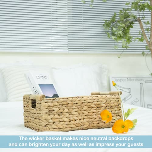 Vatima VN-BASKET-1-CHILD-L Hyacinth Large Wicker Basket 15.5X10.8X6.2 Inch - Rectangular, Wooden Handles, Shelf Organizer thumb #6