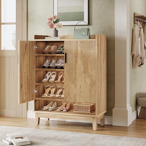 Tribesigns Shoe Cabinet with Doors, 20-Pair Entryway Shoe Storage Cabinet, Farmhouse Shoe Organizer Rack Storage for Entryway Hallway Closet, Natural
