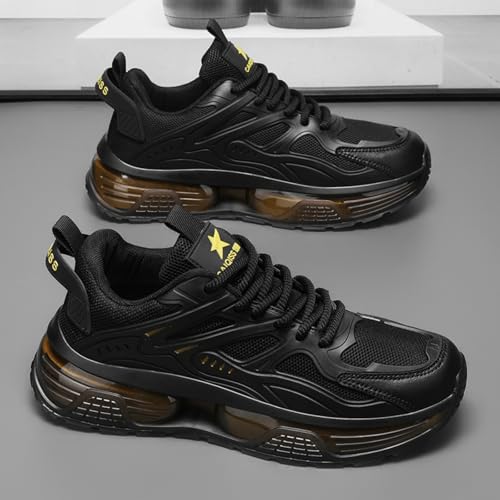 Image of Men's Chunky Sneakers: Mesh Breathable Upper, Air Cushion Sole, Sleek Structural Detailing-Trendy Casual Style for Daily Wear, Street Outfits & Urban Fashion Ensembles
