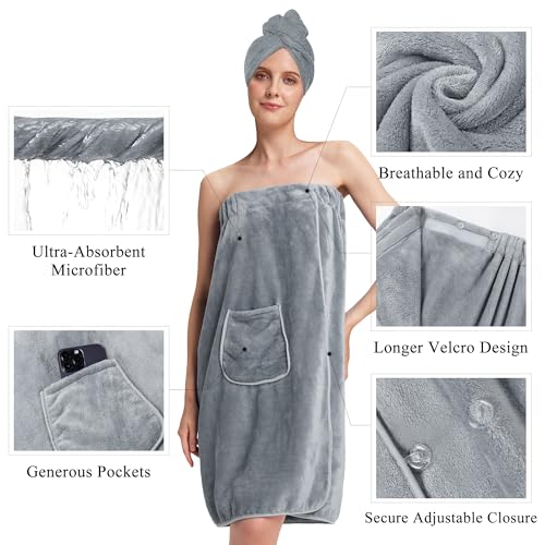 Image of PJGGZ Towel Wrap for Women, Three Adjust Clasps Closure Bath Wraps After Shower Spa Sauna Bathrobe(Available in Plus Size)