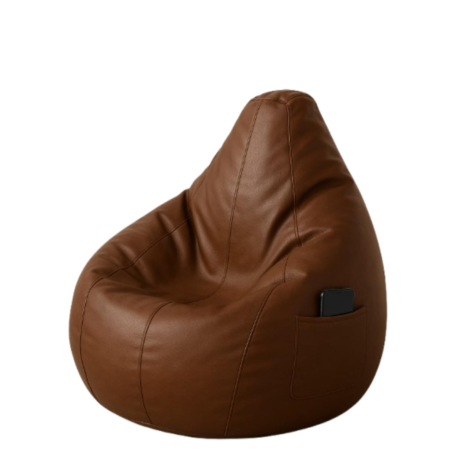 Bean Bag Chair | Ergonomic Gaming Seat, Premium Leatherette, Washable Cover, Durable Double Stitching | Perfect for Lounge & Bedroom Side Mobile Pocket with Filler (Brown, XXXL)-picture-16