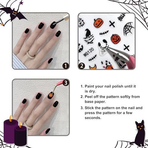 Qiuyan 4 Sheets Halloween Nail Art Stickers Self-Adhesive DIY Nail Decals Stickers with Pumpkin, Spider Web, Skull, Bat, Witch, Ghost, Candy for Halloween Party Nail Decoration - Image 4