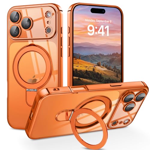 Coque iPhone 17 Pro orange GaoBao avec support magnétique transparent