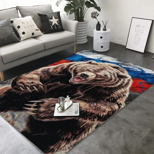 Alfombra para sala de estar, oso animal 3D, 120 x 160 cm, alfombra antideslizante, alfombra suave, alfombrilla de suelo, felpudo, adecuada para habitaciones juveniles, comedor, dormitorio, cocina,
