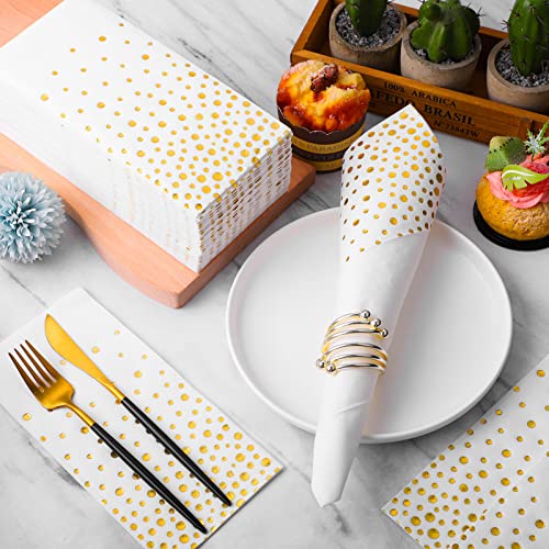 Durony 120 Pack Gold Foil Guest Napkins Polka Dot Disposable Hand Towels Linen-Feel Guest Napkins 12 X 17 Inch Cocktail Dinner Paper Napkins Decorative Bathroom Napkins For Parties, Wedding #TOP3