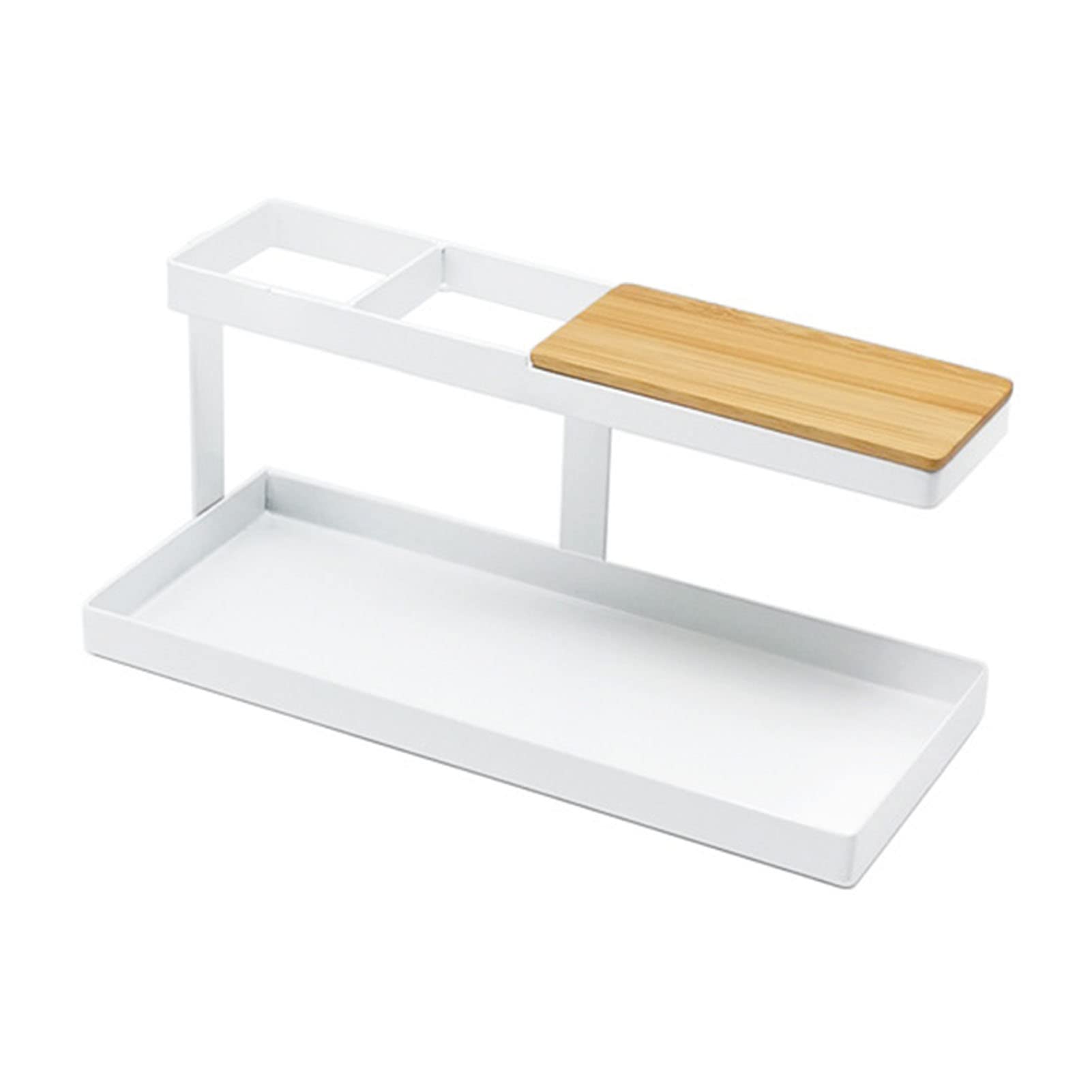 Liuyoyo Desktop Storage Organizer Storage Rack Desktop Storage Rack Multipurpose 2 Layer Iron Art Desk Shelves for Keys Remote Control Phones Glasses(White)
