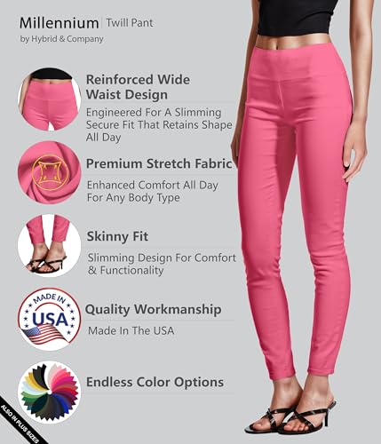 Hybrid & Company Super Comfy Stretch with Full Elastic Waist Pull On Millennium Twill Pant KP44972 Pink Flamingo 1X2