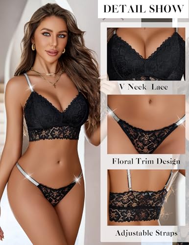 Image of Avidlove Lingerie Set for Women Lace Bra and Panty Set Two Piece Sheer Bralette