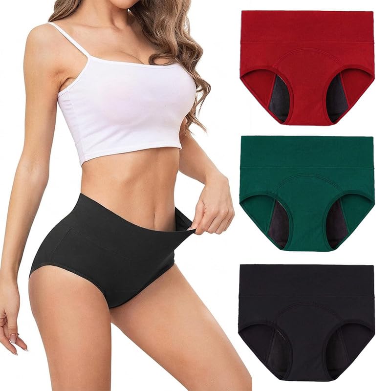 Image of High Waist Period Panty for Women | Leakproof Menstrual Panties for Girl | Reusable, Breathable Ultra-Soft Panty | All Day Comfort Leak-Proof | Multi-Layer Skin-Friendly Reusable 2 Years (Pack of 3)